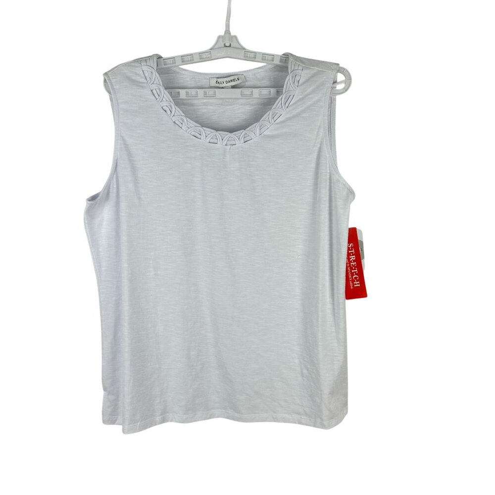 Emily Daniels Womens Sleeveless White Top Decorative & Stretch Fabric Size L